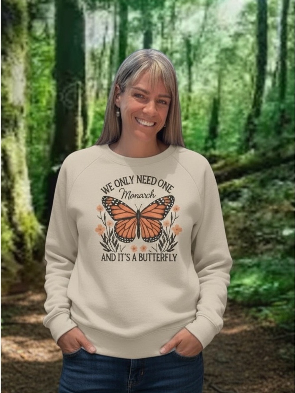 New Beige Anti Trump No Kings “We Only Need One Monarch” sweatshirt. MEDIUM